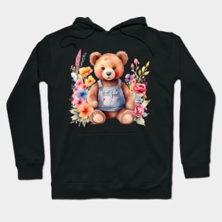 A teddy bear decorated with beautiful watercolor flowers Hoodie